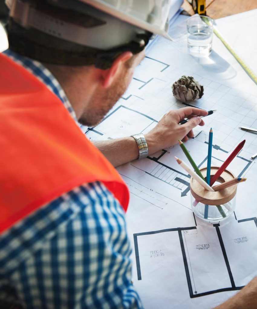 Construction engineer drawing sketch