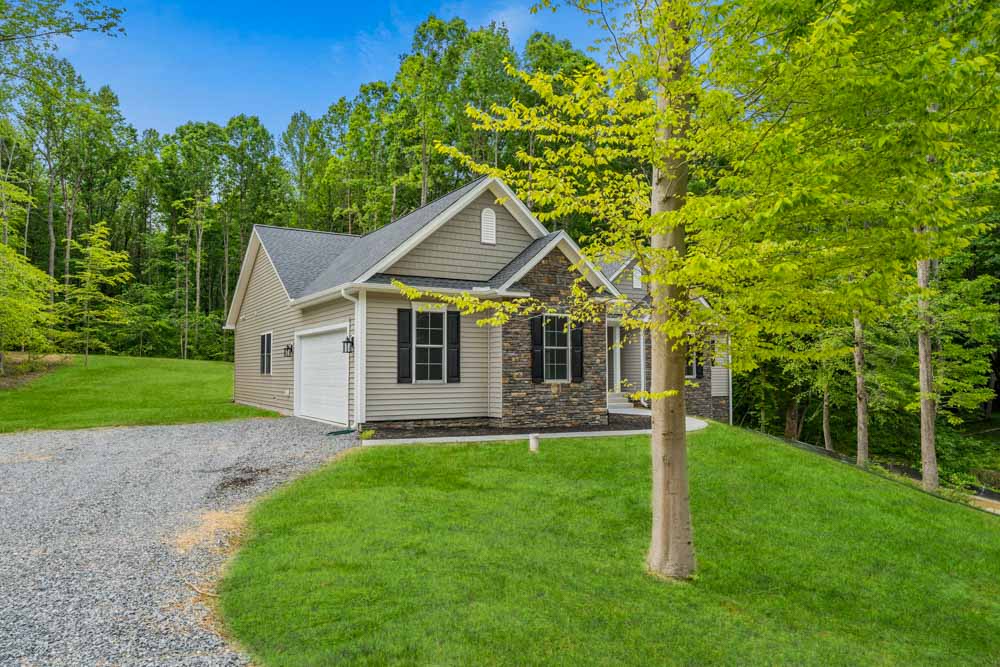Custom home on a green lawn